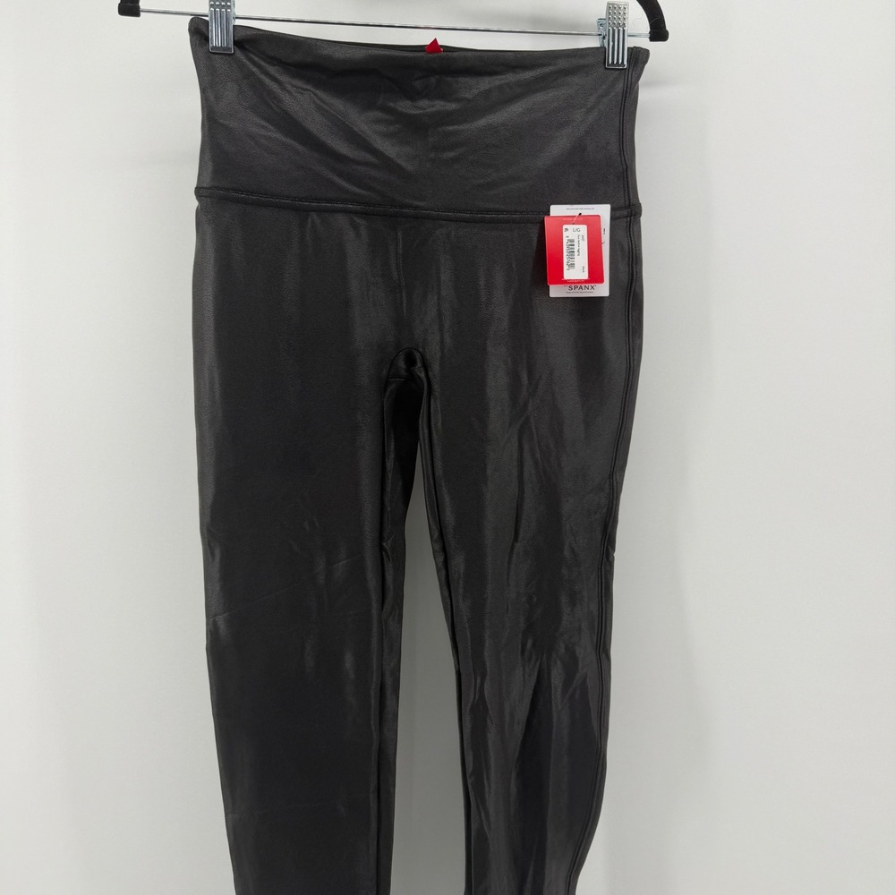 Spanx Faux Leather Leggings Black High Waisted Shapewear 2437 Large L/G NWT